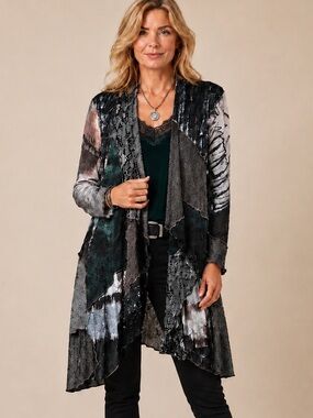 SVETLANA - Mixed Media High-Low Artistic Topper Blue, Grey Black - SzM